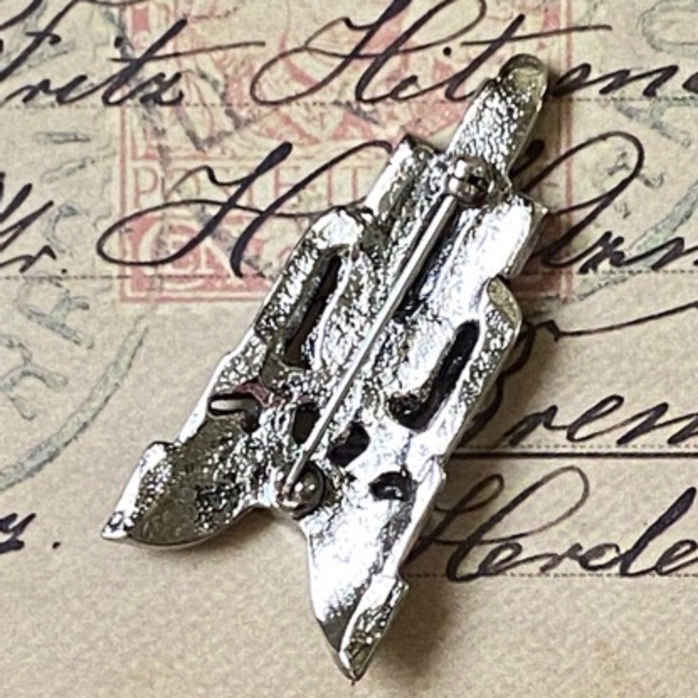 VINTAGE Brooch Art Deco Rhinestones Silver - Picture 5 of 6
